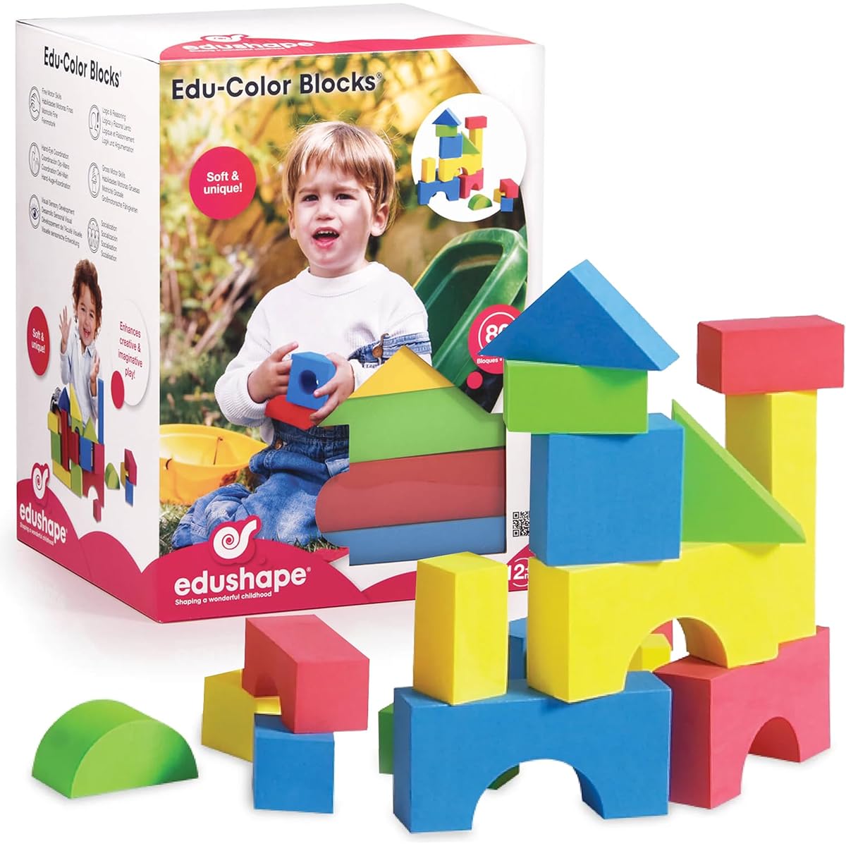 EduShape Blocks Set of 80 Toys Colorful Soft Blocks EduShape 716576