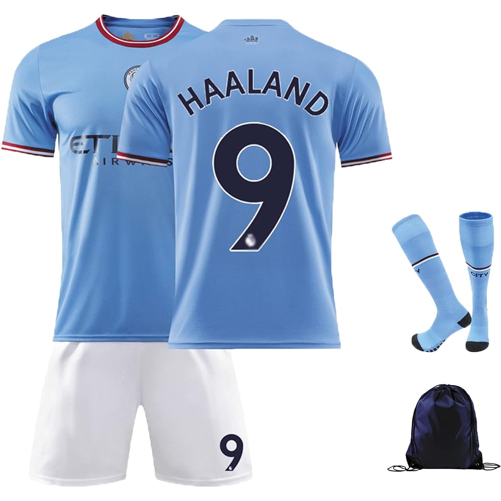 Soccer Uniform 22-23 Manchester City Erling Haaland Uniform Number 9 for Children and Adults Training Wear Breathable Quick Dry Replica Present… (M)