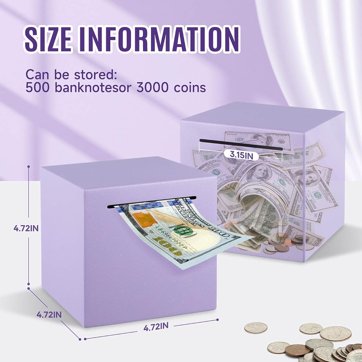 Piggy Bank for Adults Stainless Steel Piggy Bank Must Break to Open Piggy Bank (Purple 4.7 Inch) (Purple)