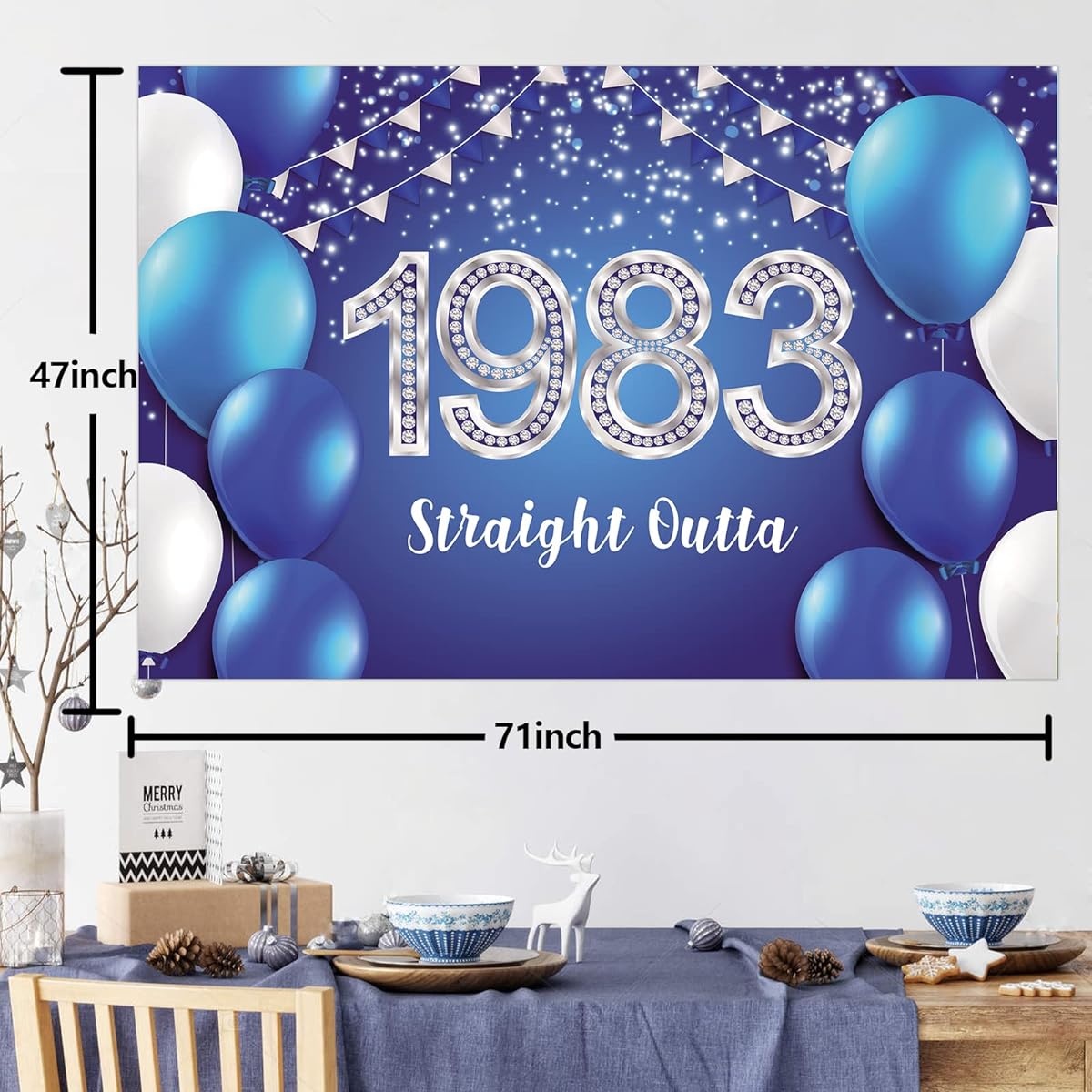 Straight Outta 1983 Happy 40th Birthday Banner Backdrop Blue Confetti Balloons 40 Years Old Theme Decorations Decorations for Men Women 40th Birthday Party Birthday Supplies Bling