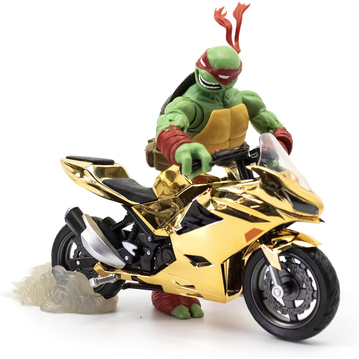 The Loyal Subjects Teenage Mutant Ninja Turtles BST AXN Raphael 5-Inch Action Figure Metallic Gold Motorcycle Set - 2023 Limited Edition SDCC Exclusive