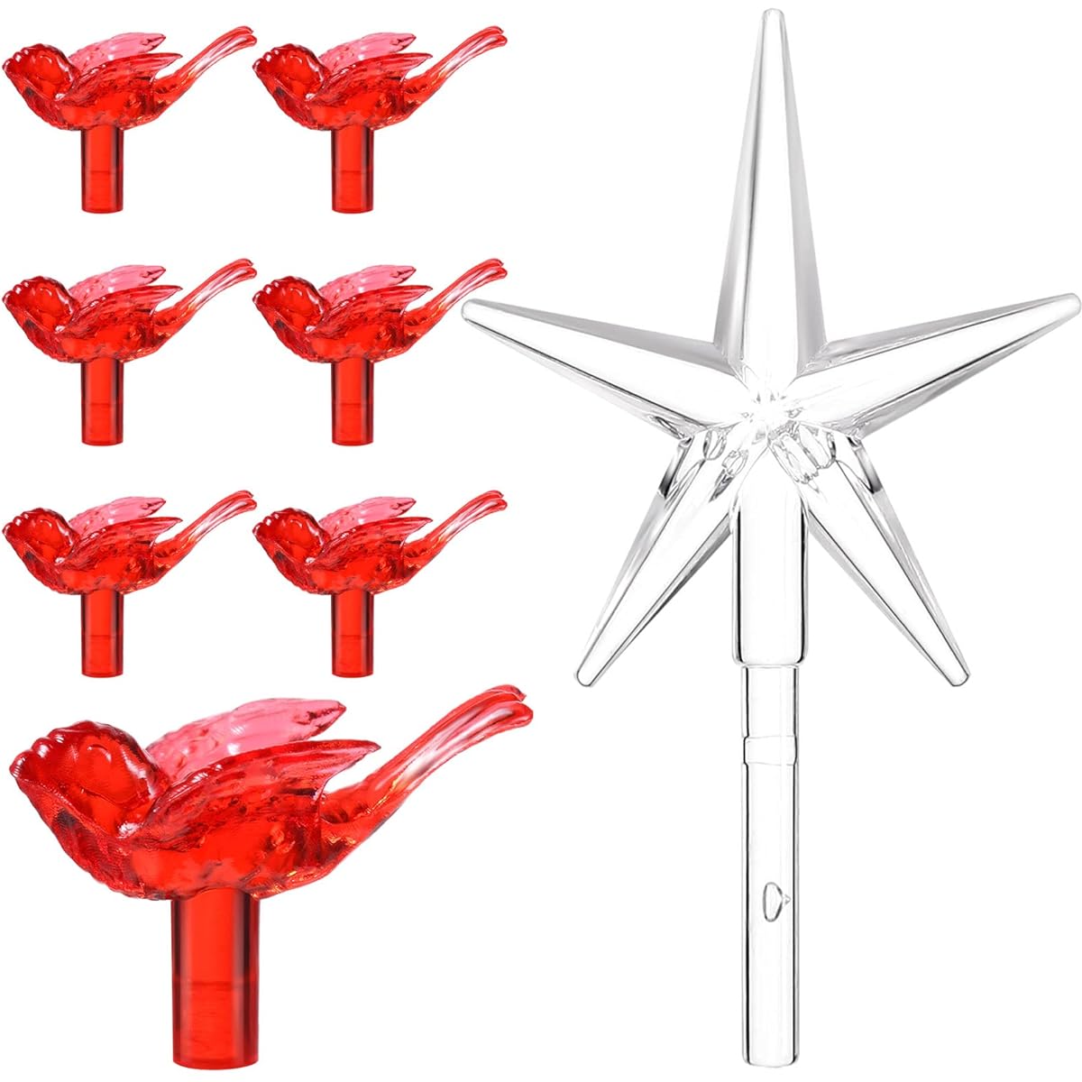 Plastic Christmas Tree 100 Medium Bird Bulbs 5 Stars Replacement Tree Bulbs for Ceramic Christmas Tree Decorations (Red)