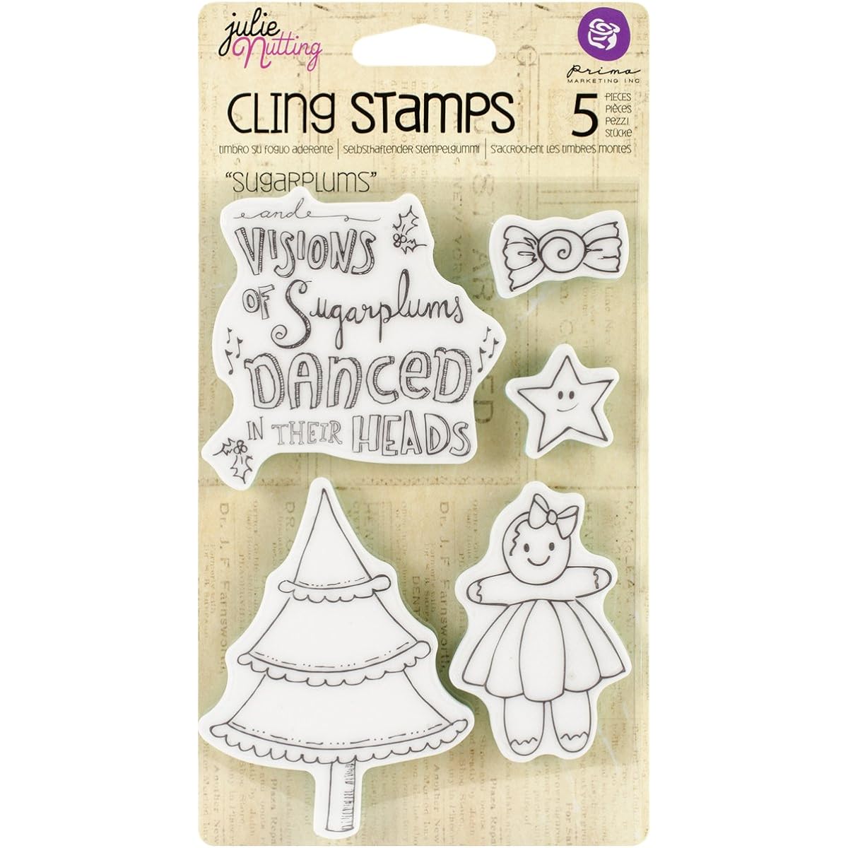 Prima Marketing Julie Nutting Mixed Media Cling Rubber Stamp 4" x 6" Sugar Plum