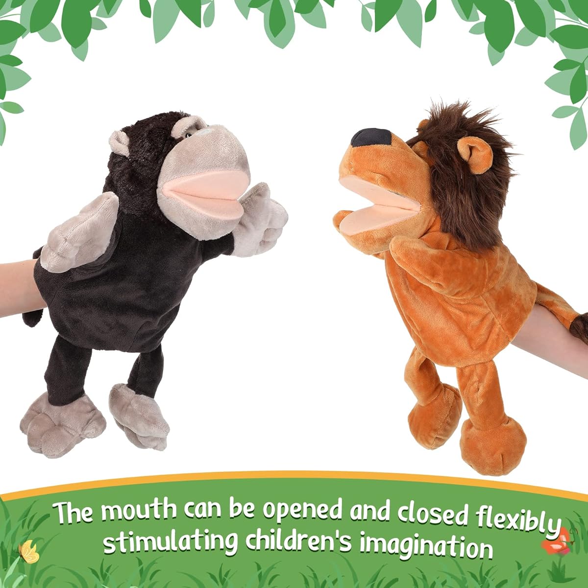 Wettarn 10PCS Animal Hand Puppets 12" Soft Plush Stuffed Animals Lion Orangutan Giraffe Tiger Pig Elephant Hand Puppets for Boys Girls for Storytelling Education Role Playing (Lovely Style)