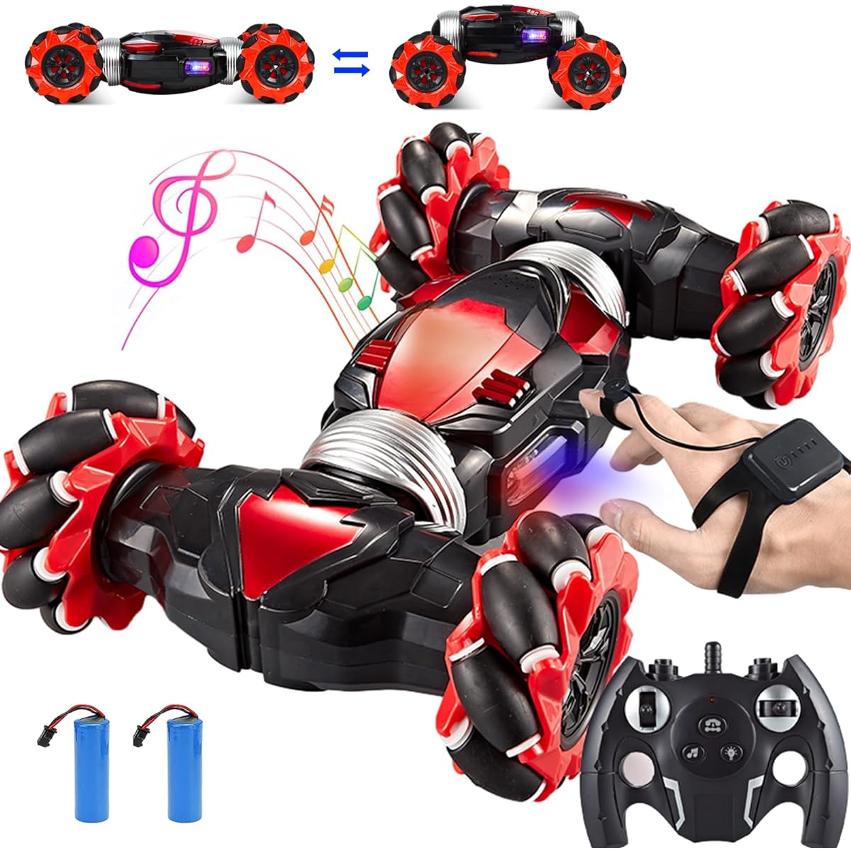 kisportee Remote Control Car Gesture Sensing RC Stunt Car for Kids Over 8-12 Years Old Boys Girls Drift Hand Control RC Car 2.4GHz 4WD Twist Off-Road Car Toy Vehicle Christmas Birthday Gift (Red)