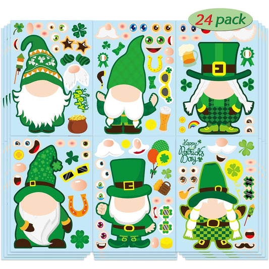 24 Sheets St. Patrick's Day Face Stickers - Make Your Own Lucky Shamrock Leprechaun Face Stickers for Kids Craft DIY Stickers St. Patrick's Day Party Favors