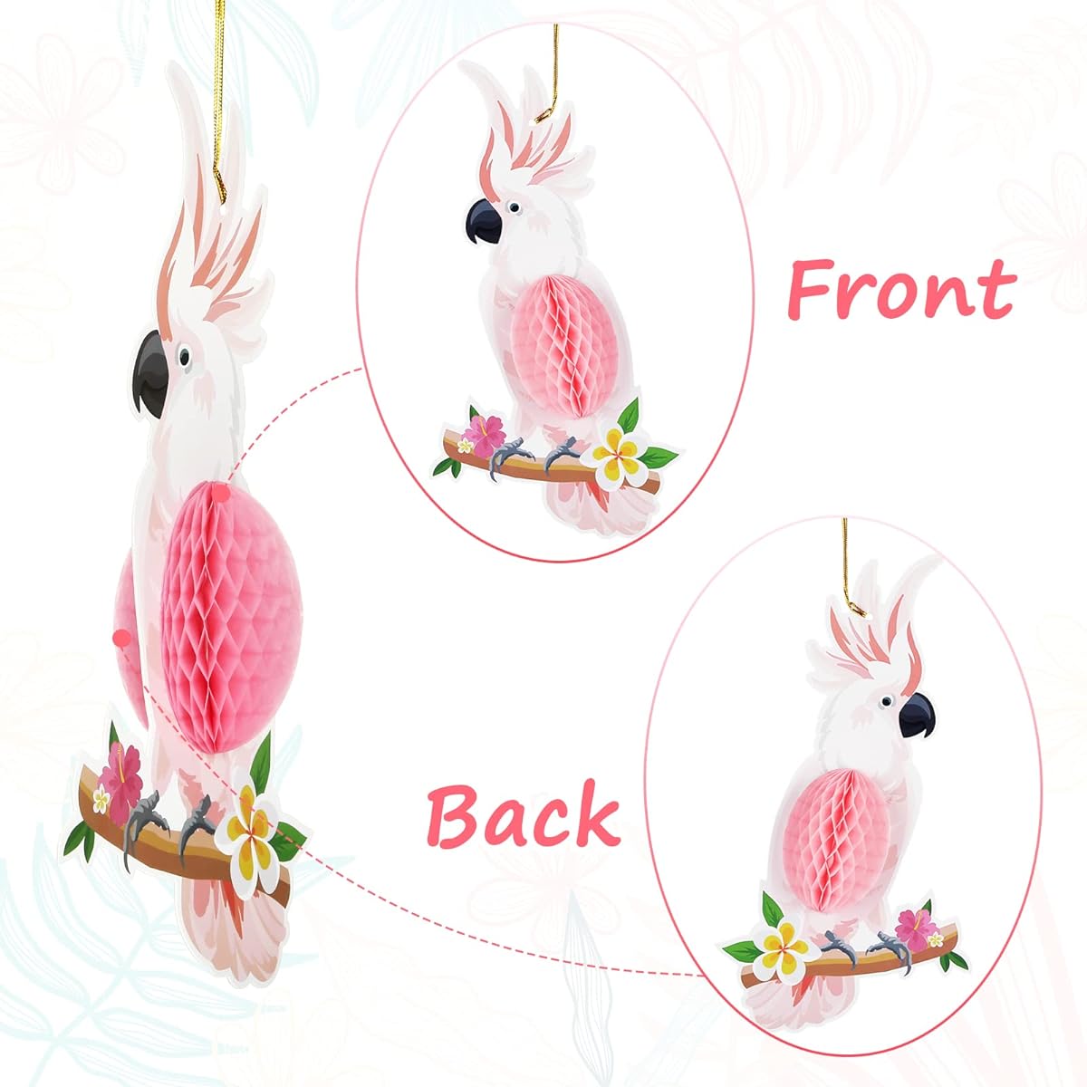 Fontien 6 Pieces Honeycomb Paper Cutouts Tropical Parrot Bird Honeycomb Hawaiian Luau Party Decorations for Summer Beach Tiki Bar Party Home Classroom Supplies