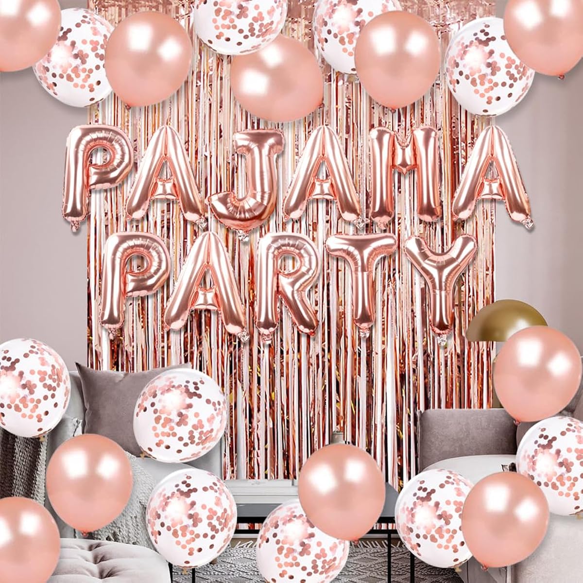 HappyField Rose Gold Theme Party PAJAMA Party Balloons Rose Gold Foil Curtains PAJAMA Party Banner Pajama Party Supplies Pajama Party Spa Party Balloons