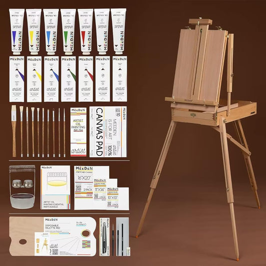 MEEDEN Oil Painting Supplies Set Professional Artist Oil Painting Kit with Large Studio French Easel 7 x 100ml/3.5oz Oil Painting Brushes Canvas Panel Brush Washer Art Gift for Artists