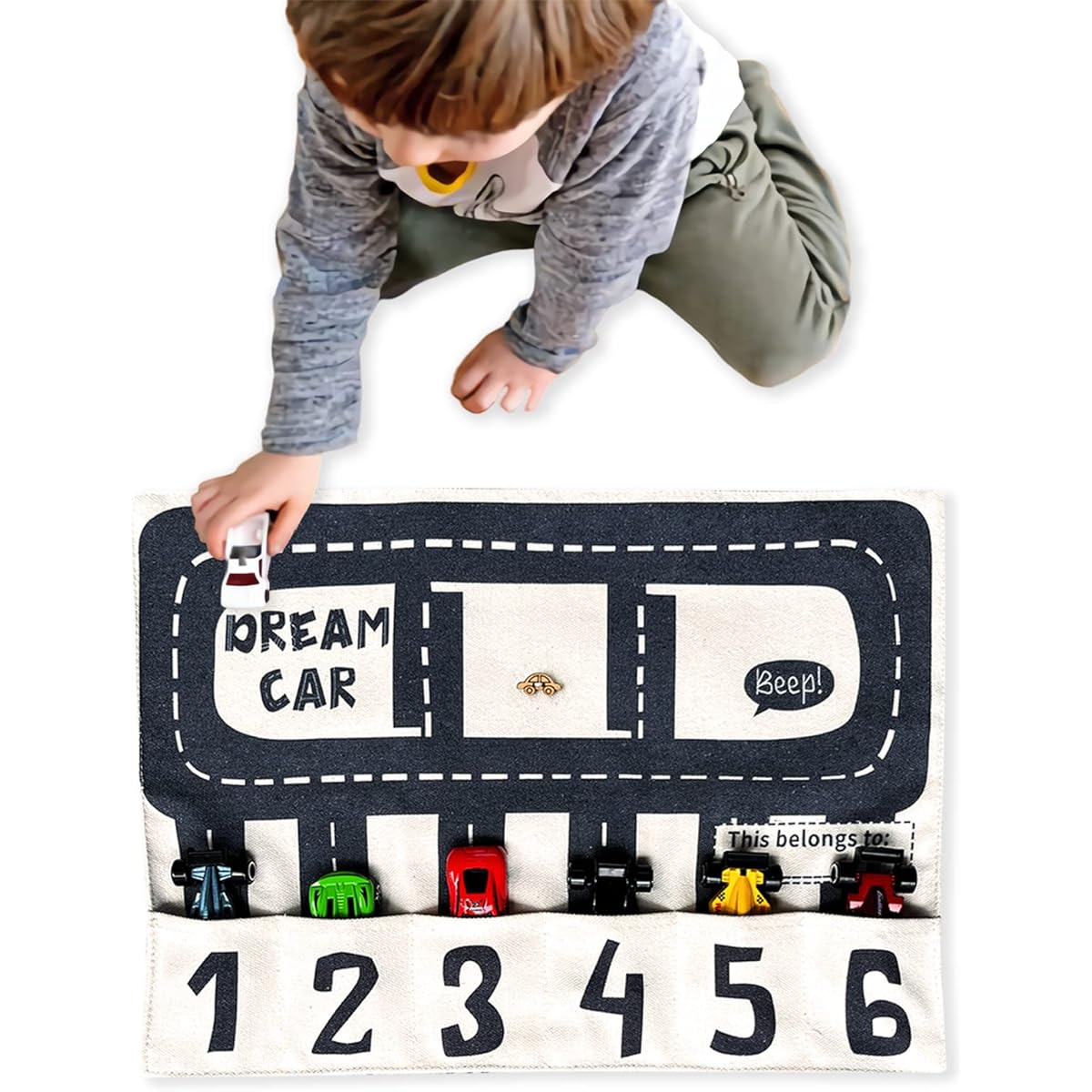 HMOCK Toy Car Organizer, Toddler Travel Toys, Kids Travel Essentials, Pretend Play, Birthday Gift for Boys, Portable Car Play Mat, Car Rug Play Mat, Toddler Travel Essentials