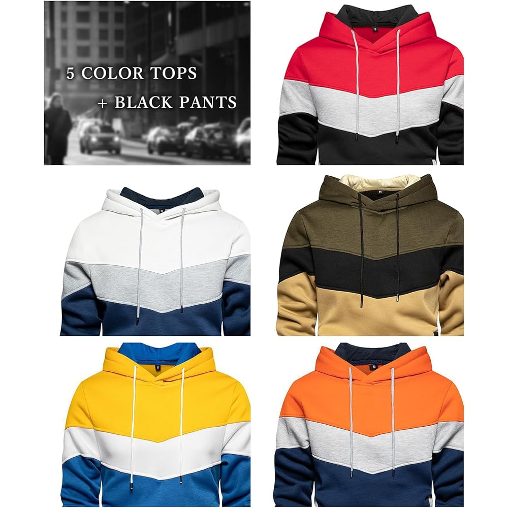 [J.STORE] Setup Color Matching Sportswear Sporty Autumn Spring Hooded Pullover Top and Bottom Set Outdoor Men's