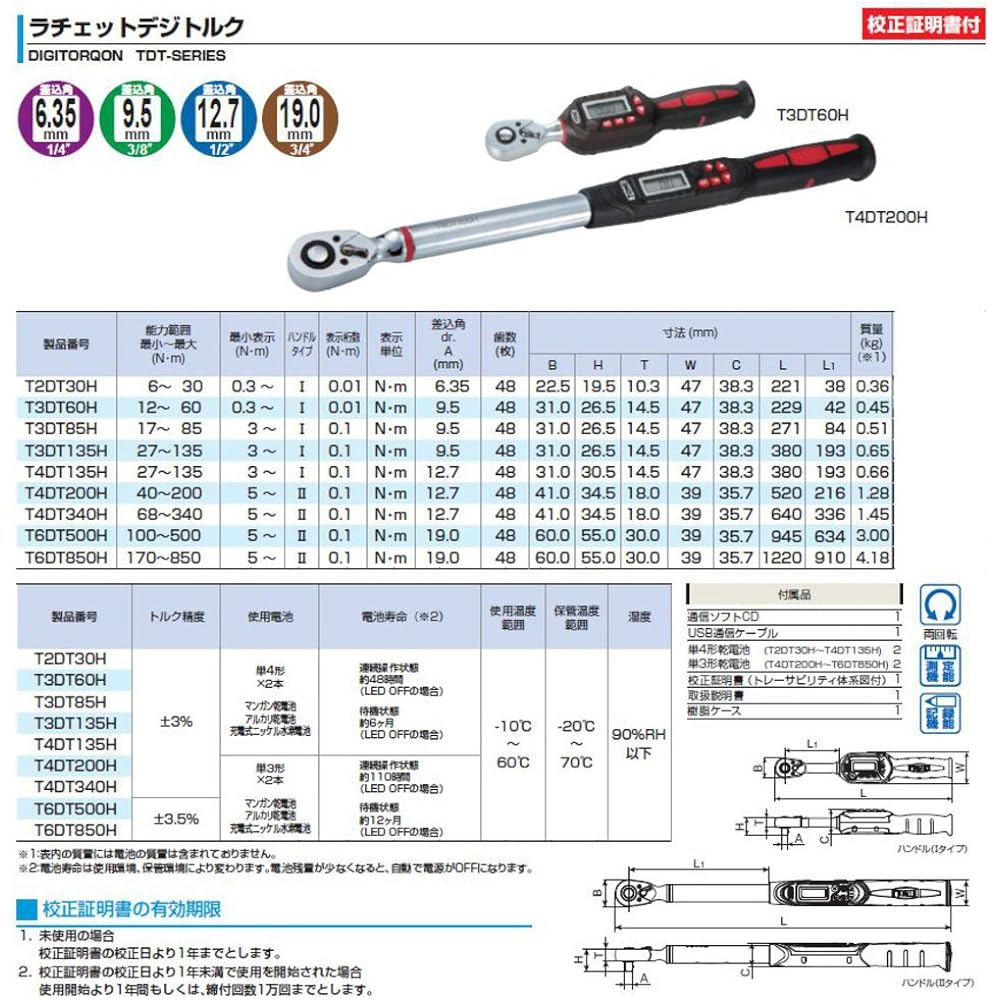 TONE Ratchet Digitorque T3DT85H Drive Angle 9.5mm (3/8") Black 85N・m