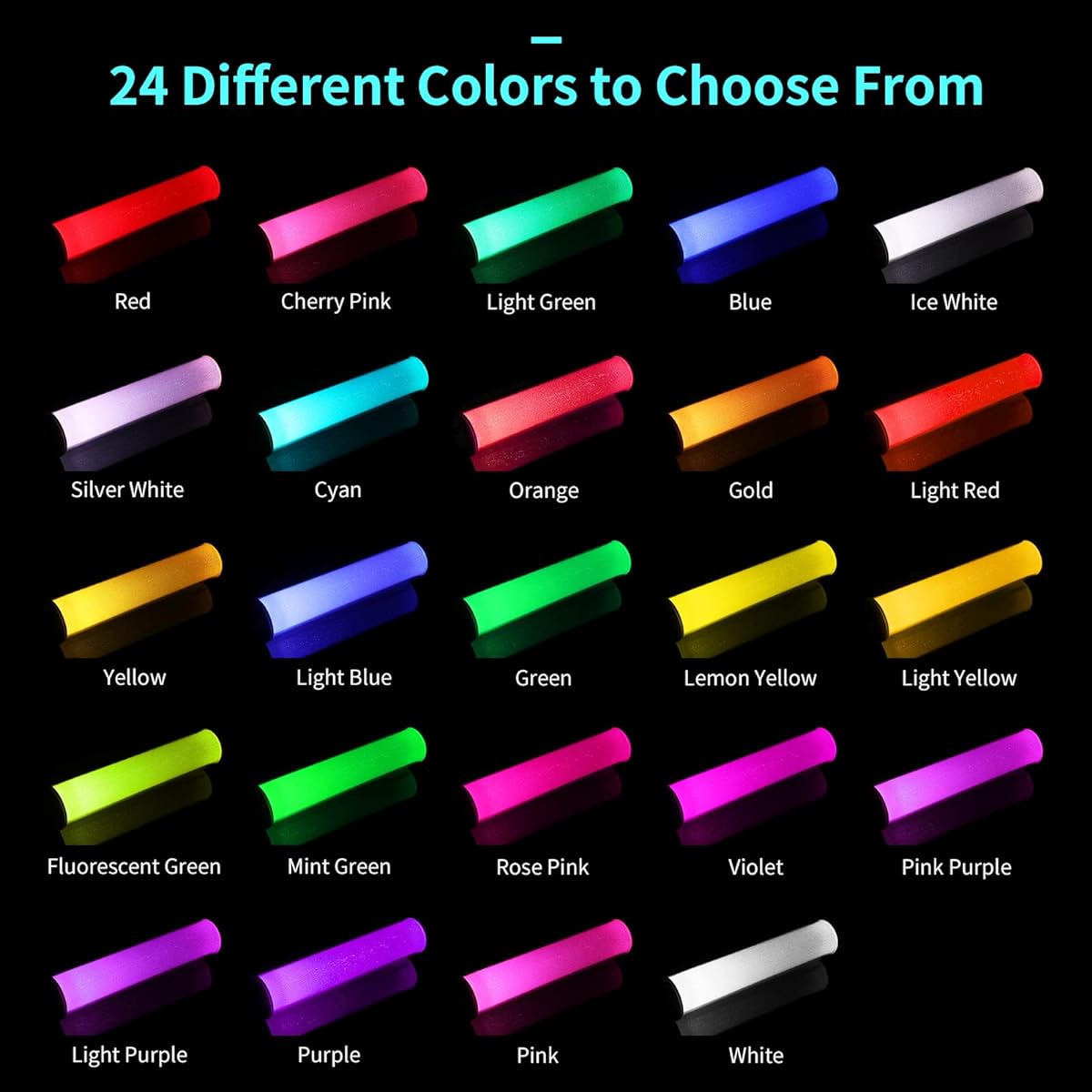 HEKAVIUX 24 Multi Color Bright LED Glow Sticks (2 Pieces) 3 Strobe Modes Battery Powered Party Flashing Lights Festival Rave Birthday Concert Party Supplies
