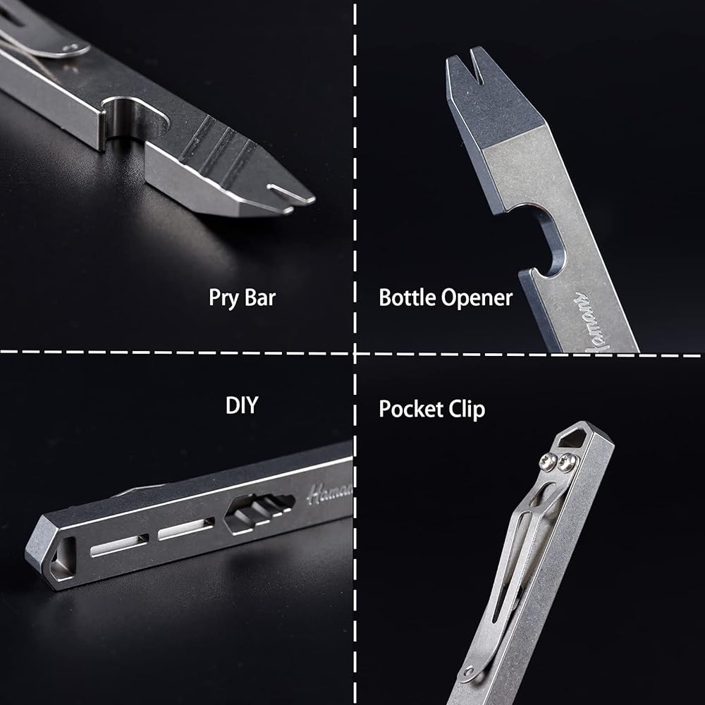 Hamans Titanium Prybar EDC Multi Tool Bottle Opener Wrench Screwdriver with Clip Function