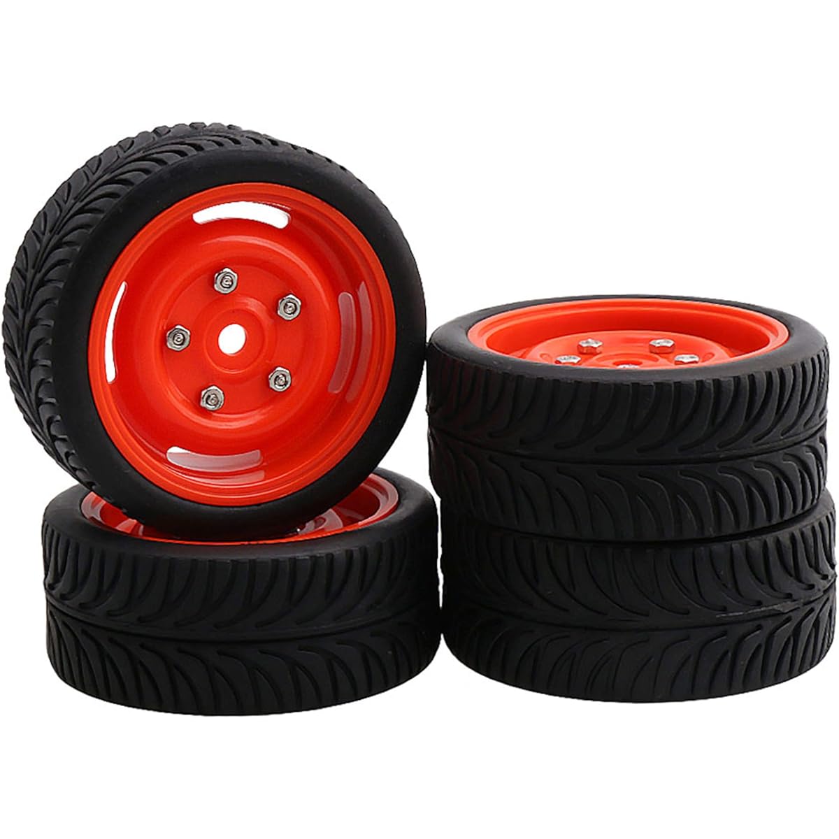 Mxfans 12mm Hex Wheel Rim 4 Holes & Rubber Tire for RC 1/10 On-Road Car 4pcs