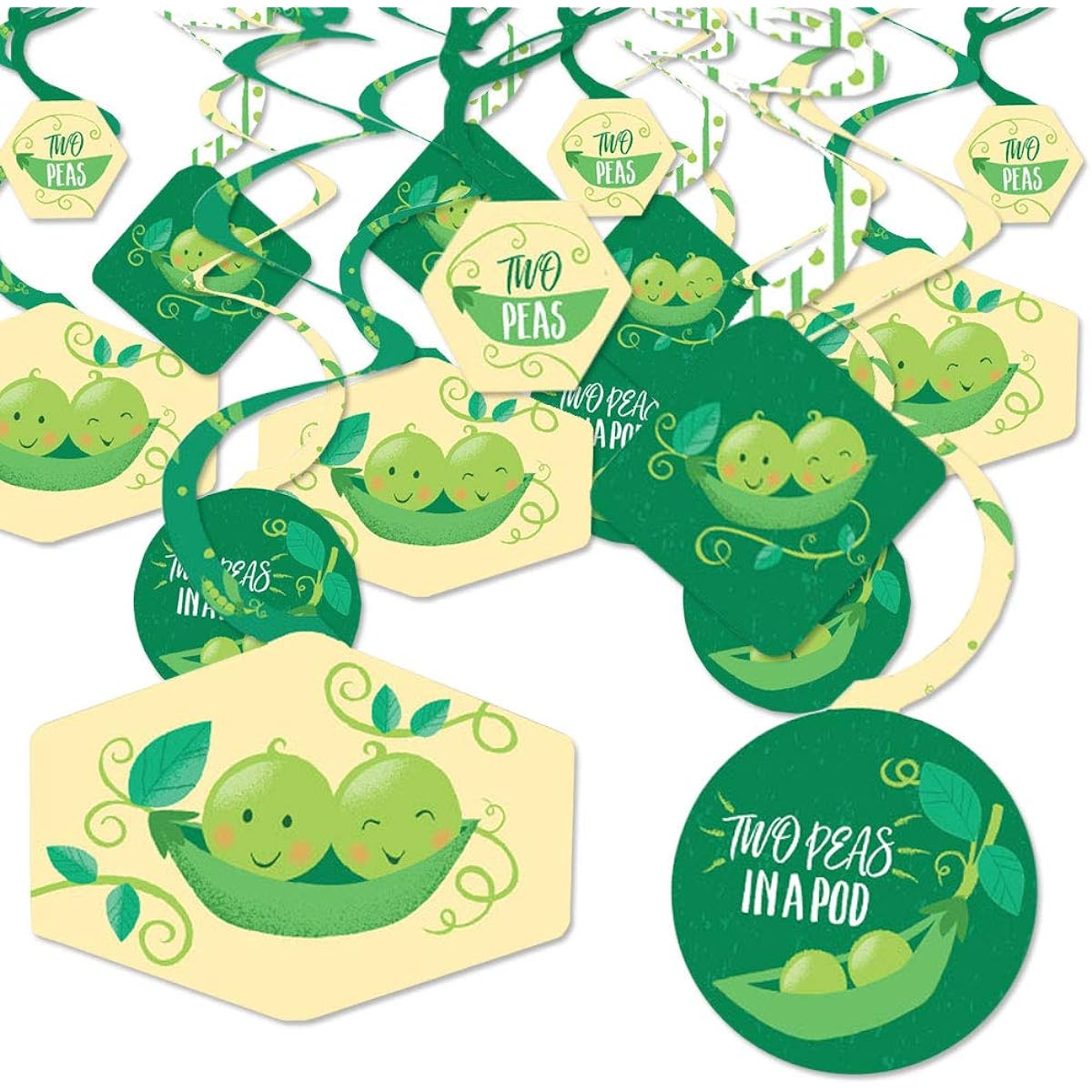 Big Dot of Happiness Double the Fun - Twin Two Peas - Baby Shower First Birthday Party Hanging Decor - Party Decoration Swirls - Set of 40