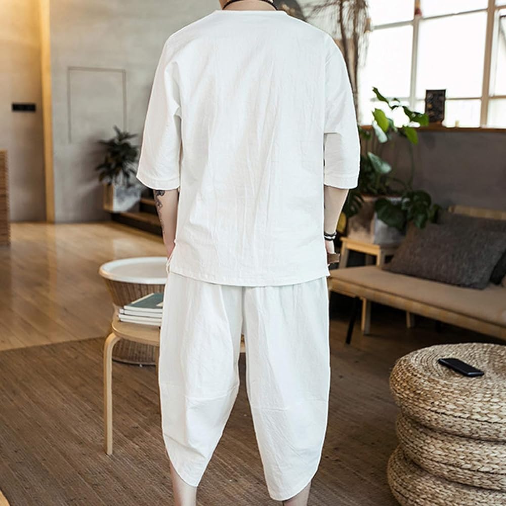 [JIAYBL] Men's T-shirt, Plain Top and Bottom Setup, Tops, Half Shorts, Loungewear, Large Size, Spring/Summer