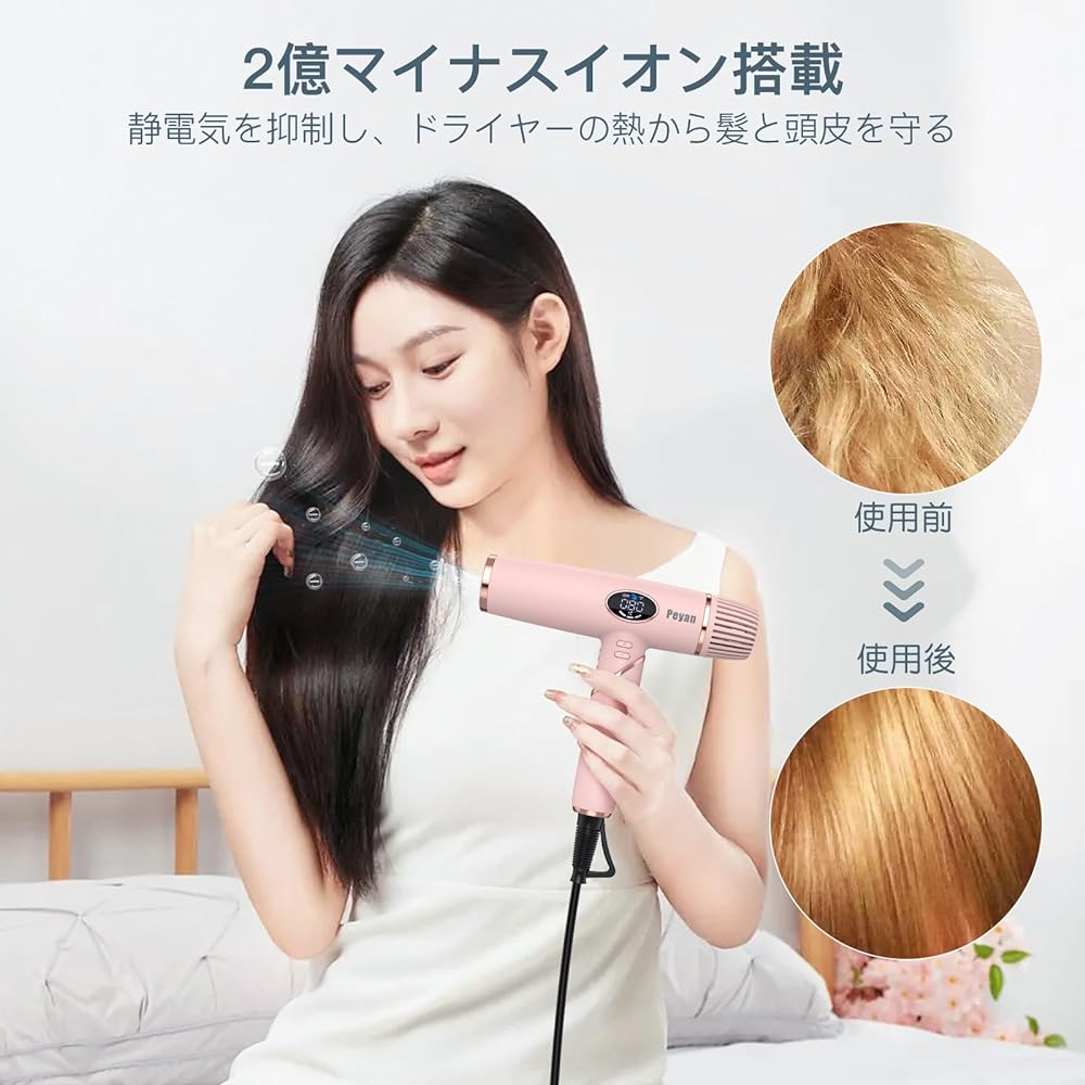Slopehill Foldable Hair Dryer, Large Air Volume, Quick Drying, 2000W, Negative Ion Hair Dryer, High Speed 110,000 rpm, HD LCD, Automatic Cleaning Function, Comes with Magnetic Nozzle, For Home Use/Beauty Salon Use/Travel Use, 348g, Ultra Light, Compact