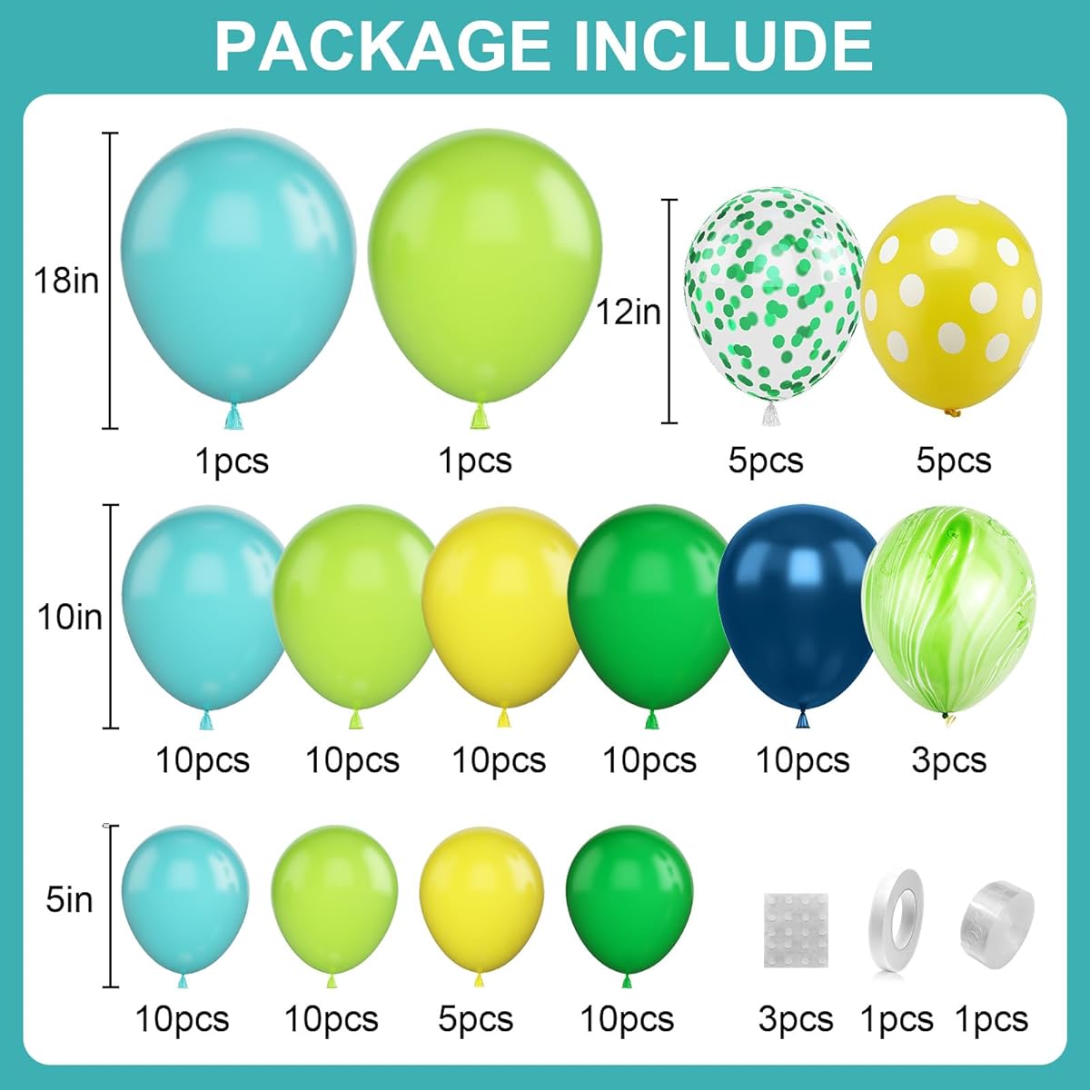 Green Yellow Teal Balloon Garland Arch Kit Lime Green Navy Blue Balloon Arch for Boy Girl Birthday Baby Shower Jungle Safari Dinosaur Theme Party Decorations Supplies