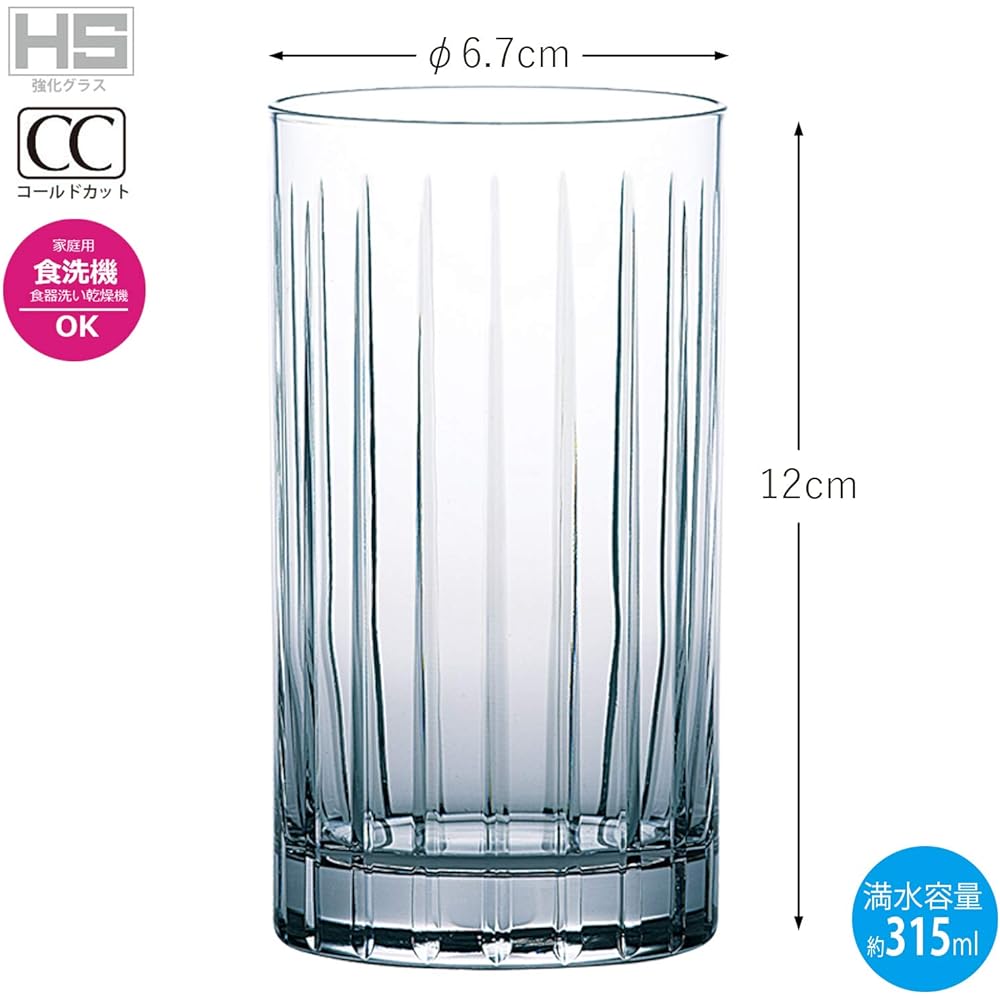 Toyo Sasaki Glass Tumbler New Lambda Dishwasher Safe Made in Japan Set of 6 315ml BT-27910CS-C559