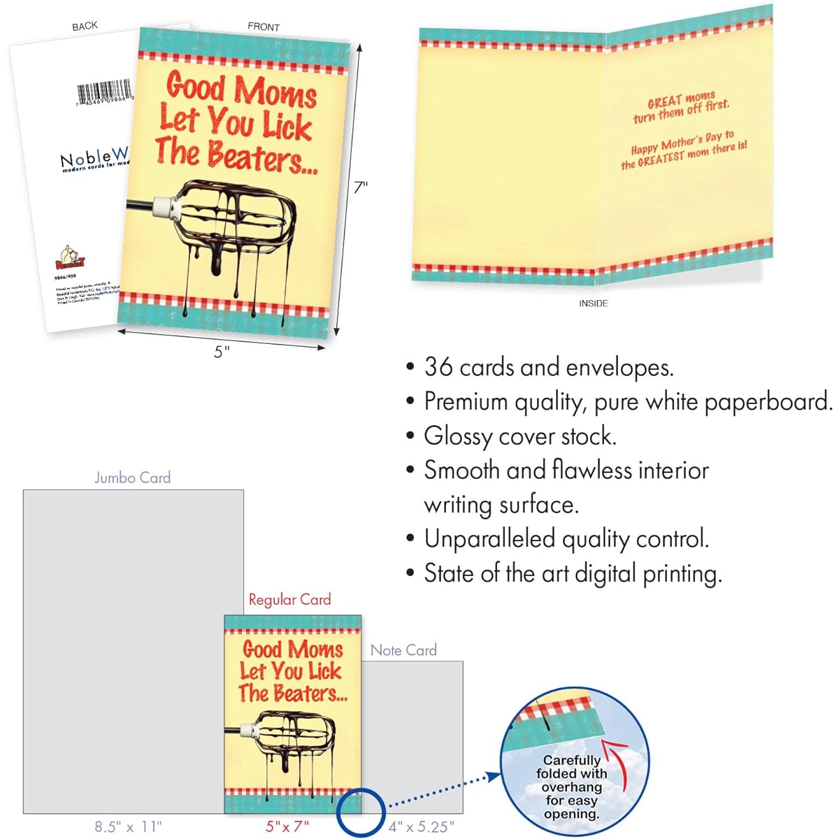 NobleWorks 36 Assorted Box Set Funny Mother's Day Greeting Cards with 5" x 7" Envelopes (1 of 36 Designs) Top Moms AC10242MDG-B1x36