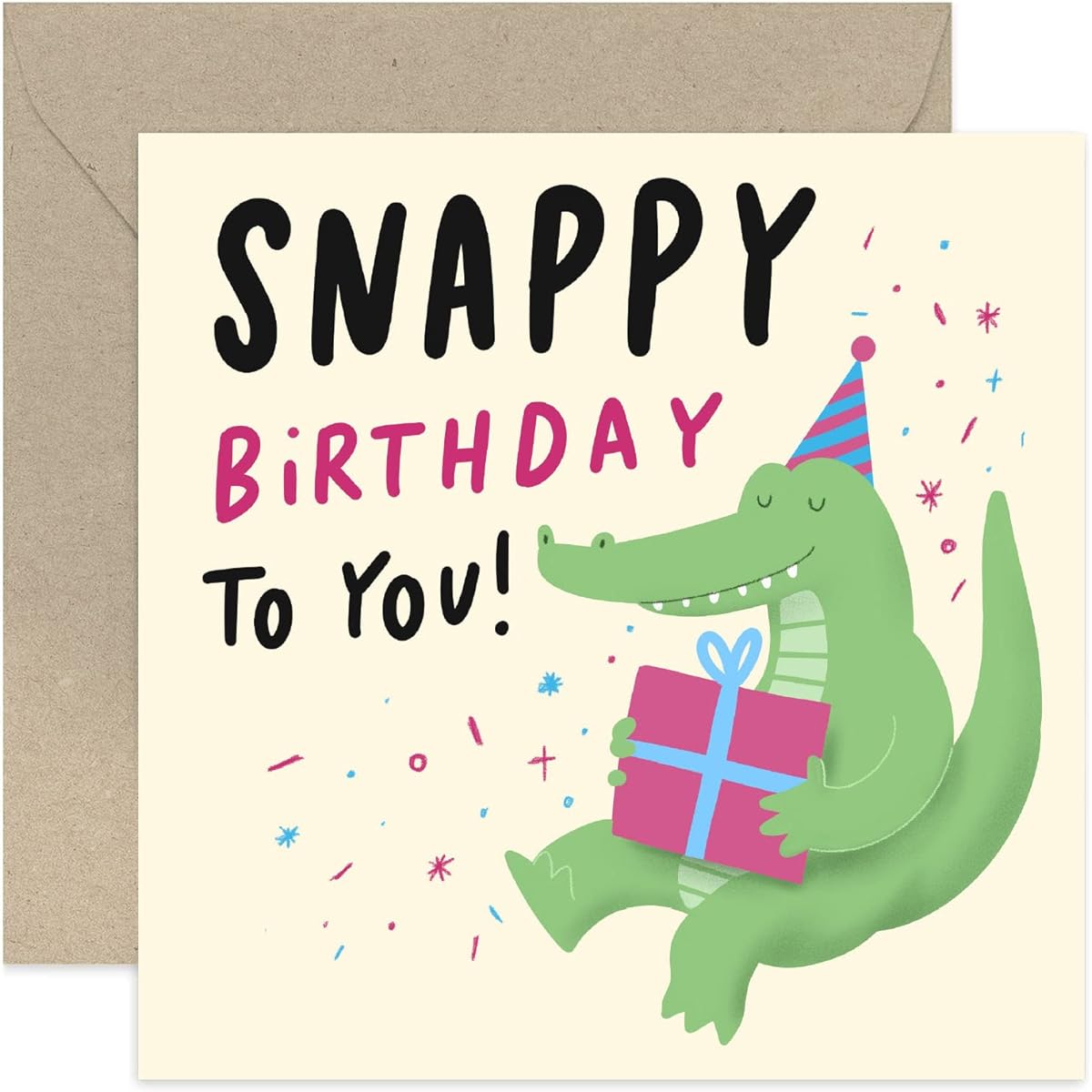 Old English Co. Snappy Birthday Card for Him or Her - Funny Crocodile Birthday Greeting Card for Kids or Adults - Playful Pun Party Crocodile Birthday Card for Grandchild | Blank Inside with Envelope