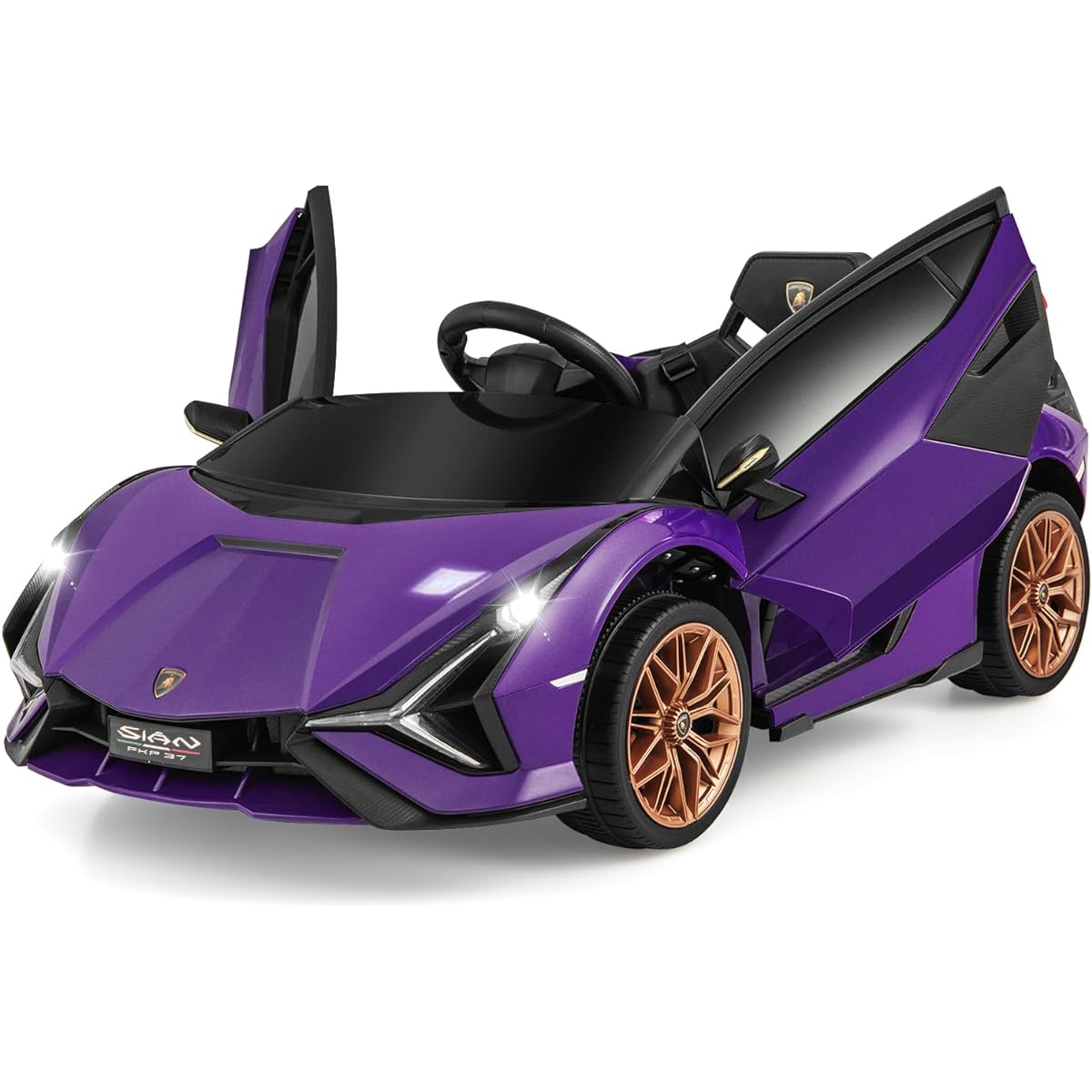 INFANS 12V Licensed Lamborghini Sian Kids Ride On with Parent Remote Spring Suspension MP3 Player Electric Toy Roadster Carbon Fiber Texture for Toddlers (Purple)