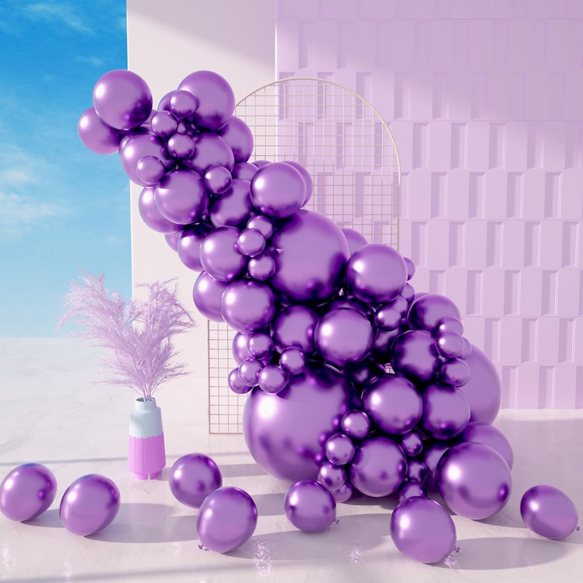 MOMOHOO Metallic Purple Balloons Assorted Sizes 100pcs 5/10/12/18inch Metallic Chrome Purple Balloons Christmas Wedding Balloons Metallic Purple Balloons Garland Arch Birthday Party