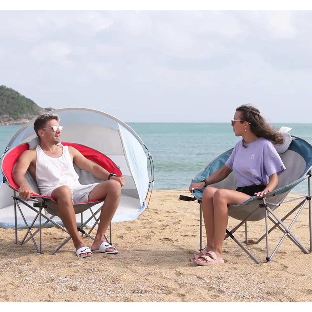 FUNDANGO Outdoor Chair, Foldable, Compact, Camping Chair, 5 Second Instant Storage, Lounge Chair, Moon Chair, Load Capacity 136kg, Climbing, Fishing, Sunbathing, Sea, Storage Bag Included, Blue