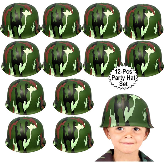 Anapoliz Army Helmets for Kids | 12 Plastic Camouflage Hats | Soldier Helmet Party Favors | Camouflage Costume Dress Up Hats