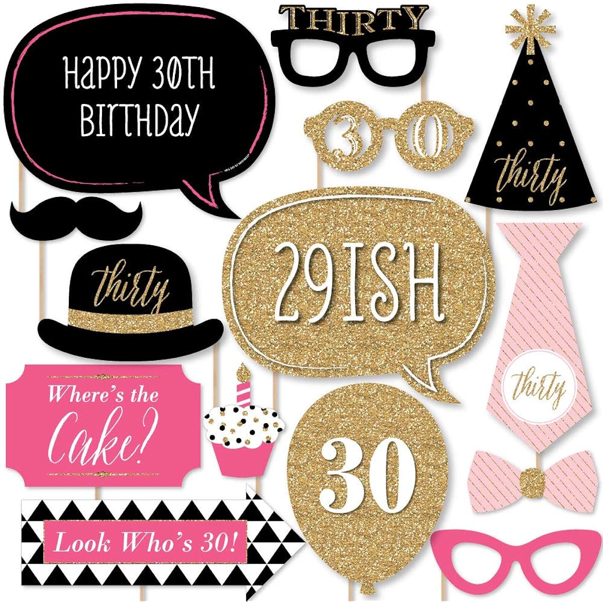 Stylish 30th Birthday Photoshoot Set Pink/Black/Gold 20 Pieces
