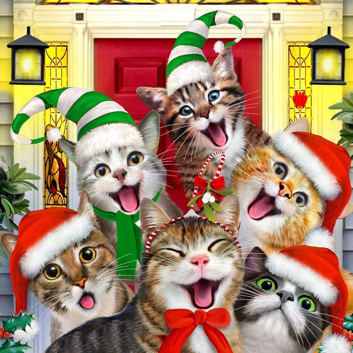 Mini Wooden Jigsaw Puzzle for Adults Crazy Christmas Cat 55 Piece Made in the USA by Nautilus Puzzles.