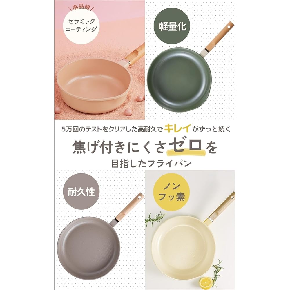 ROICHEN Ceramic coated frying pan (20cm deep, candy pink)_Non-stick/PFOA free/Fluorine-free/Present/Recommended/New life/Living alone