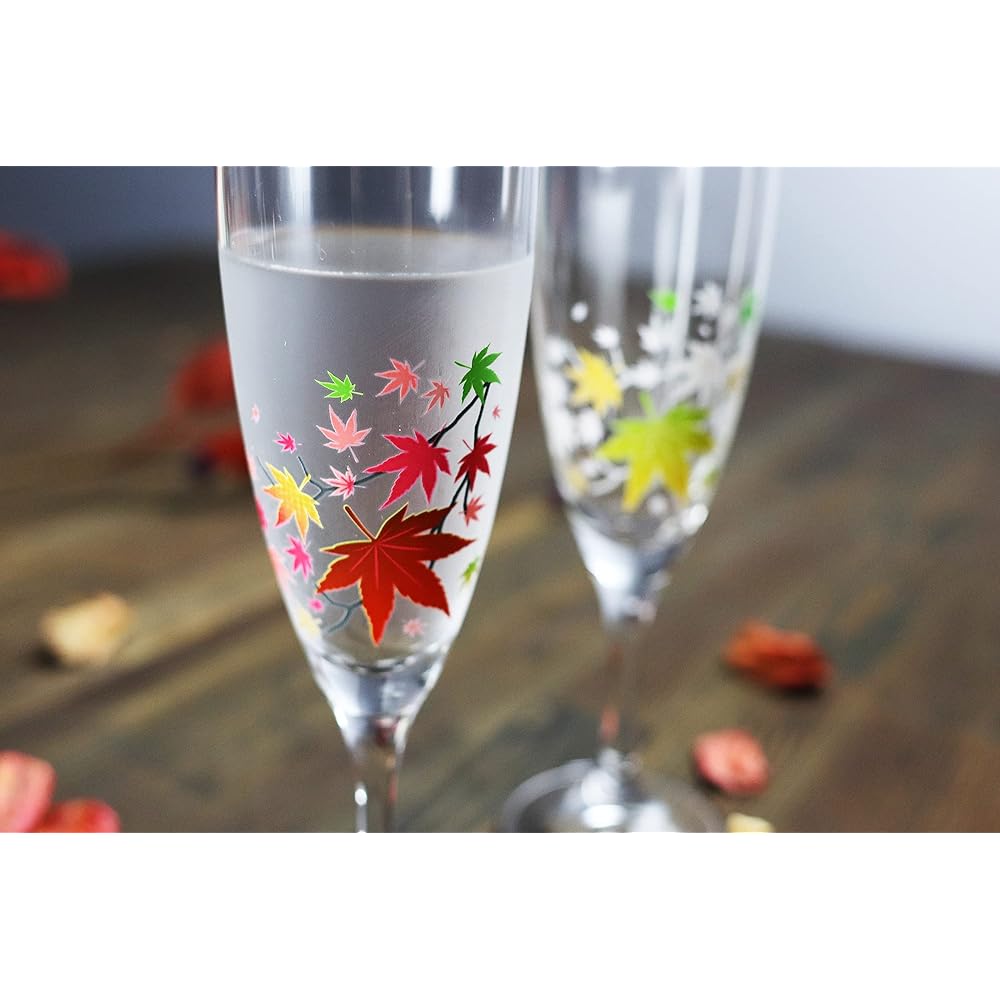 [Temperature as Design] Marumo Takagi Ceramic Cool Autumn Leaves Champagne Glass Pair Set Glass Pair Stylish Autumn Leaves Champagne Wedding Gift Midyear Gift Anniversary Changes with Temperature Sparkling Autumn Celebration Christmas