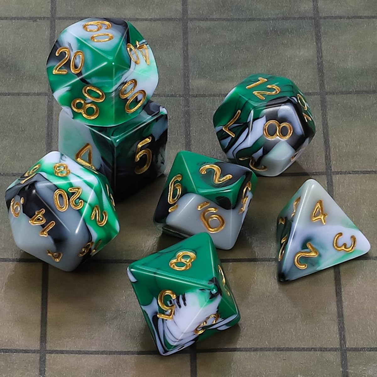 CiaraQ DND Polyhedral Dice Set for Dungeons & Dragons RPG MTG Role Playing Tabletop Games with 1 Dice Pouch (Green+Black+White)