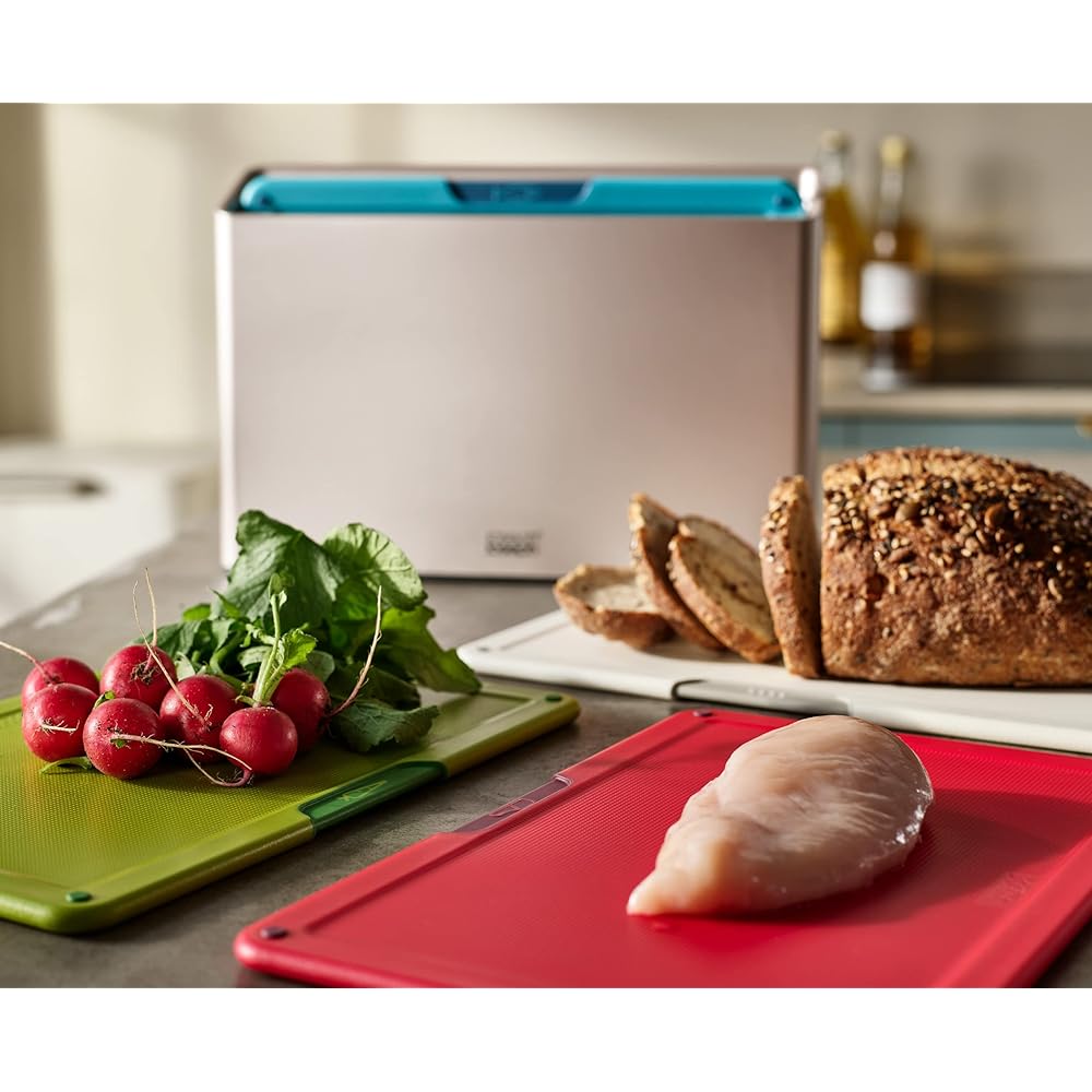 Joseph Joseph Cutting Board Folio Icon Set of 4 with Ingredient Icons, Different Use Chopping Board, Dishwasher Safe, Storage Case Included, Large, Multicolor [Genuine Product] 60219