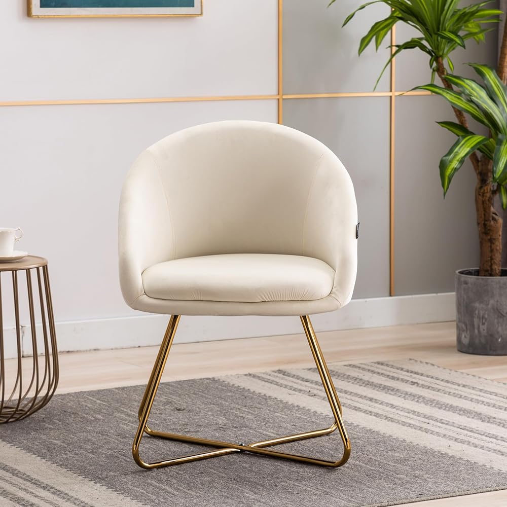 Altrobene Dining Chair with Gold Legs Chair Velvet Armchair Makeup Chair Desk Chair Beige