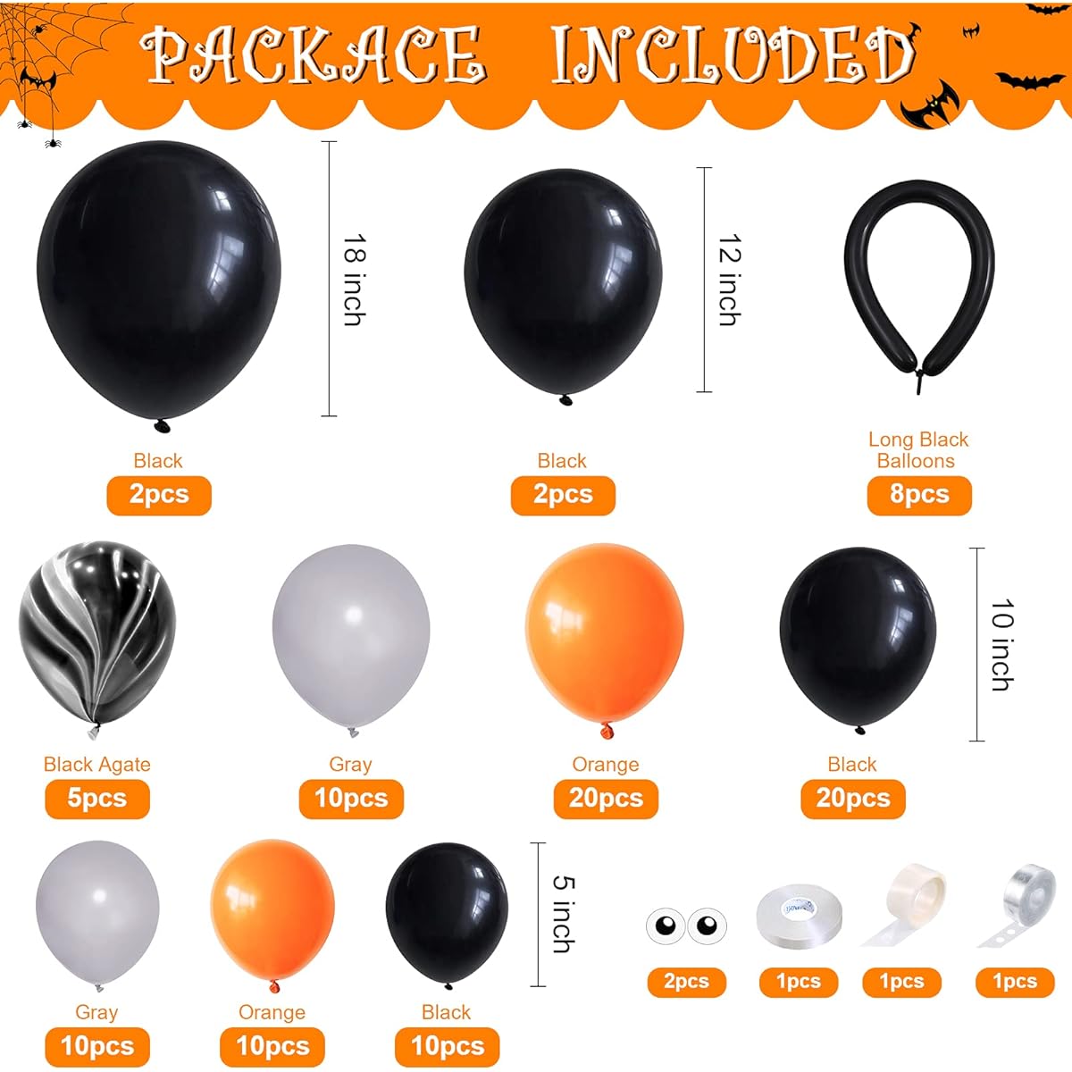 Halloween Decorations 102pcs Halloween Balloons Arch Garland Kit with Big Spider Balloons Black Orange Grey Black Agate Balloons Halloween Theme Party Decorations Supplies for Indoor Outdoor