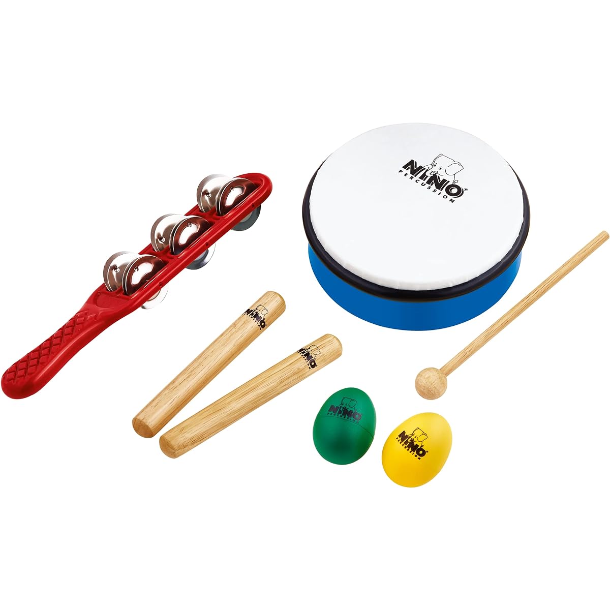 [Nino Percussion] Nino Percussion Hand Percussion Rhythm Set with Egg Shakers, Claves, Jingle Stick, and Frame Drum [Parallel Import]