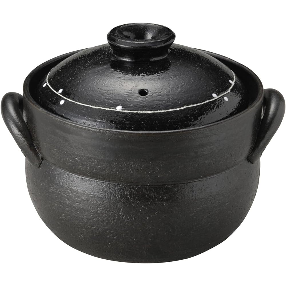 Banko ware rice pot 4 cups black glaze line pattern 13665