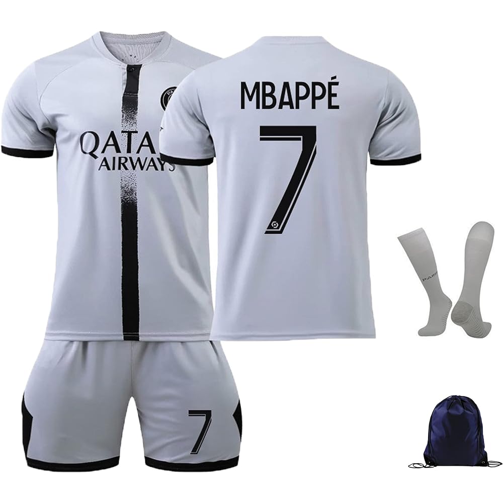 [SUNESA] Soccer Uniform 22-23 PSG Paris Saint-Germain AWAY Children Adult Mbappe Jersey Number 7 Practice Wear Breathable Quick Dry Present Junior Replica Jersey