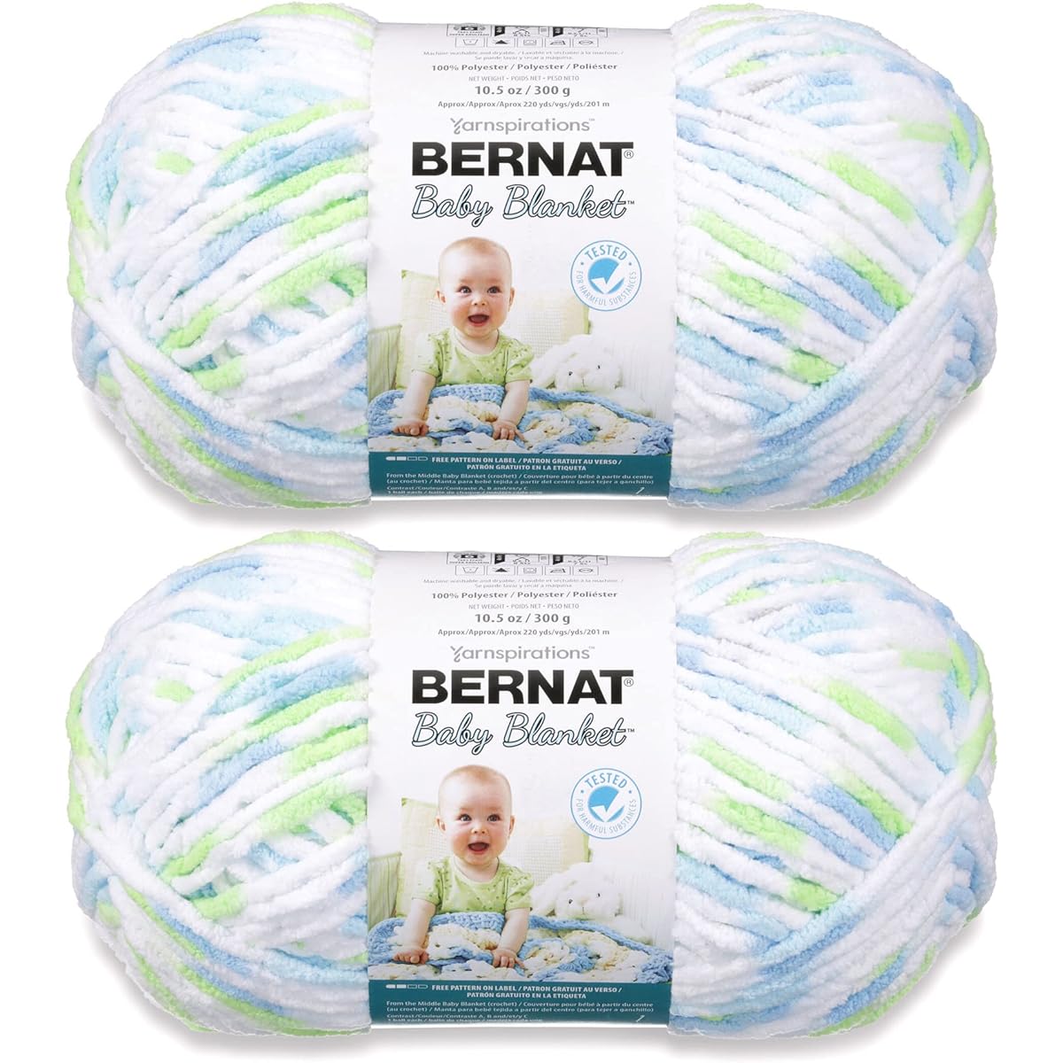 Bernat Baby Blanket Funny Prints Yarn - 2 Pack of 300g/10.5oz - Polyester - 6 Super Bulky - 220 Yards - Knitting/Crochet