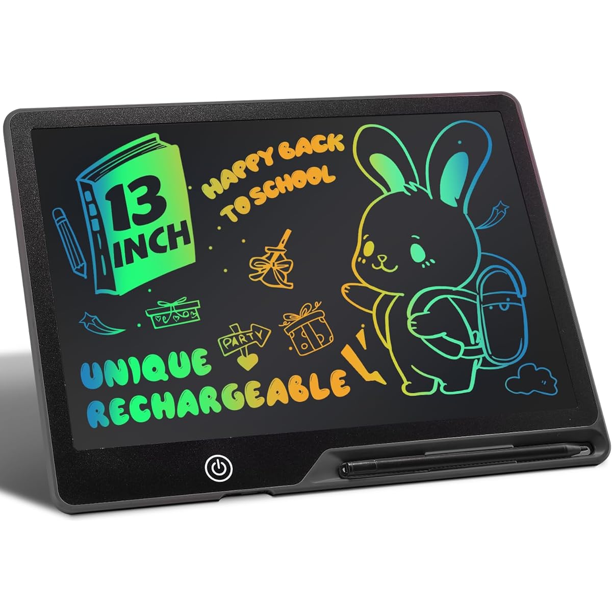 Kinayue LCD Writing Tablet for Kids Rechargeable 13 Inch Doodle Board Easter Basket Stuffer Preschool Learning Toy Christmas Birthday Gift for 3 4 5 6 7 Years Girls Boys (Black)