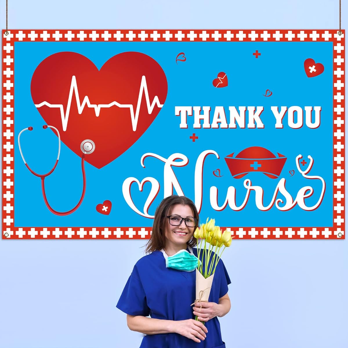 Thank You Nurses Photo Booth Backdrop Nurses Appreciation Week Party Decorations Heartbeat Hospital Photo Background Wall Decor