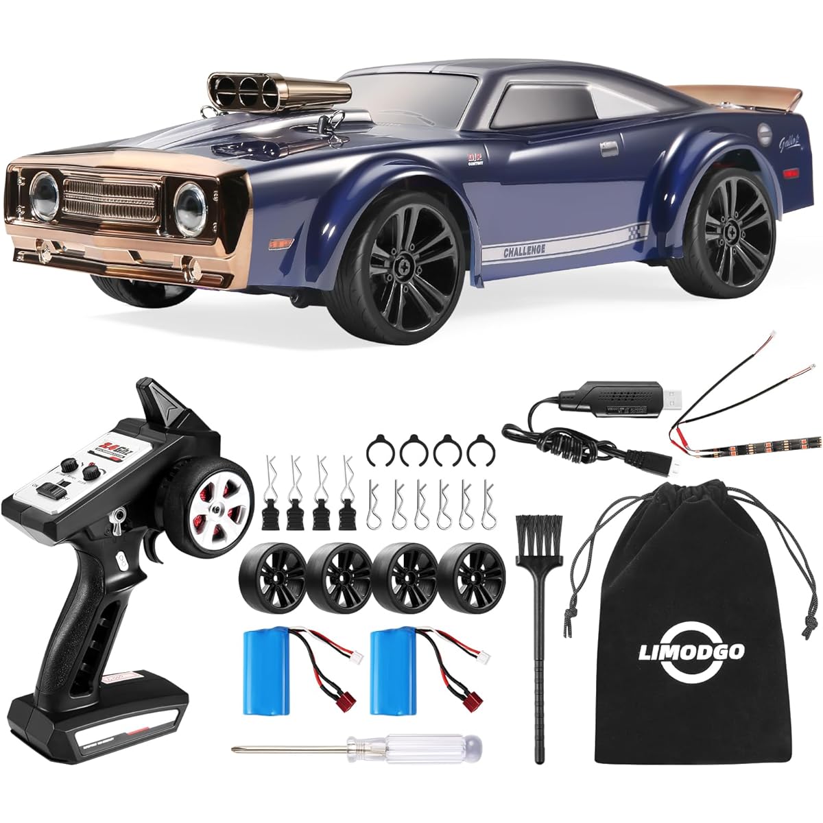 Limodgo Drift Stunt Remote Control Car, 1/16 RTR Muscle Car 35Km/h High Speed RC Drift Car for Adults 4X4 All Road Drift Truck Drift RC Car 7 Mode Angle Eye Light Drift Stunt Car