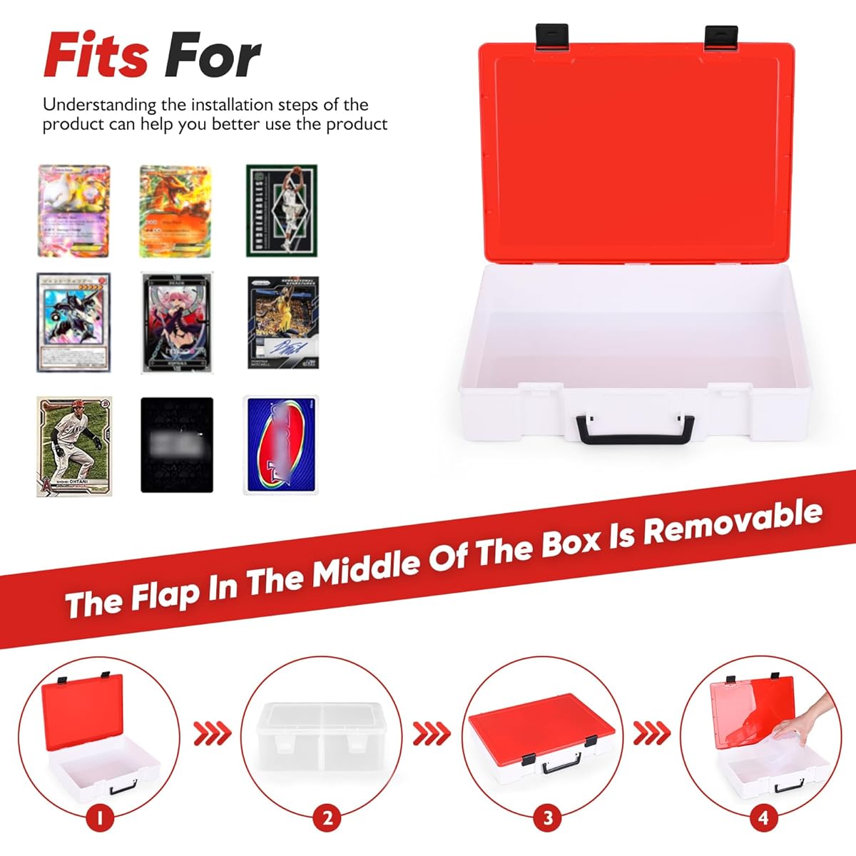 TPCY Trading Card Storage Case Deck Storage Box Sports Cards TCG Cards Fits All Expansions - 3" x 4 for Top Loader (Red & White)
