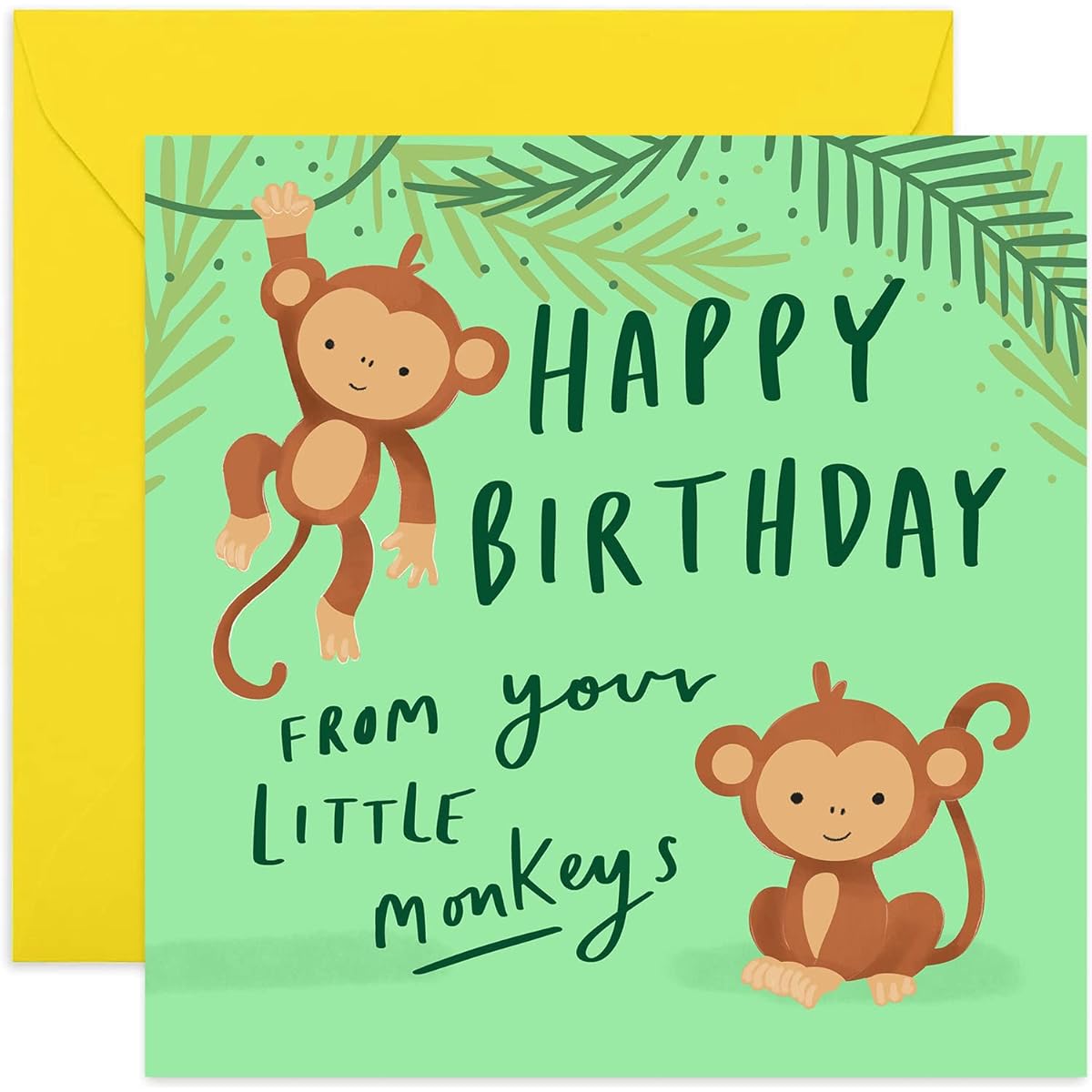 Old English Co. Little Monkey Cute Birthday Card for Mom or Dad - Cute Birthday Card for Dad from Kids | Blank Inside, Envelope Included