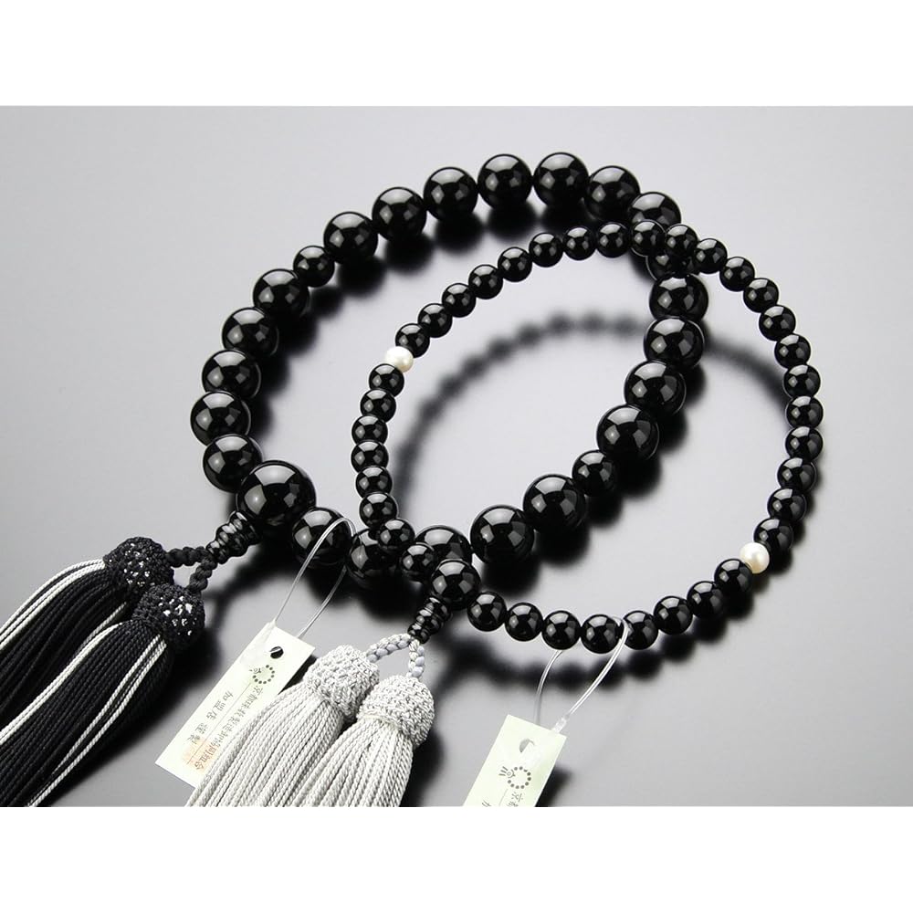 Nenju dot com ≪Paired Prayer Beads≫ Prayer beads for men (22 beads, onyx, pure silk 2-color tassels), mala beads for women (approximately 7 mm, onyx freshwater pearls, pure silk 2-color tassels) Pair set Kyoto prayer beads Prayer beads 2000500100086 Pray