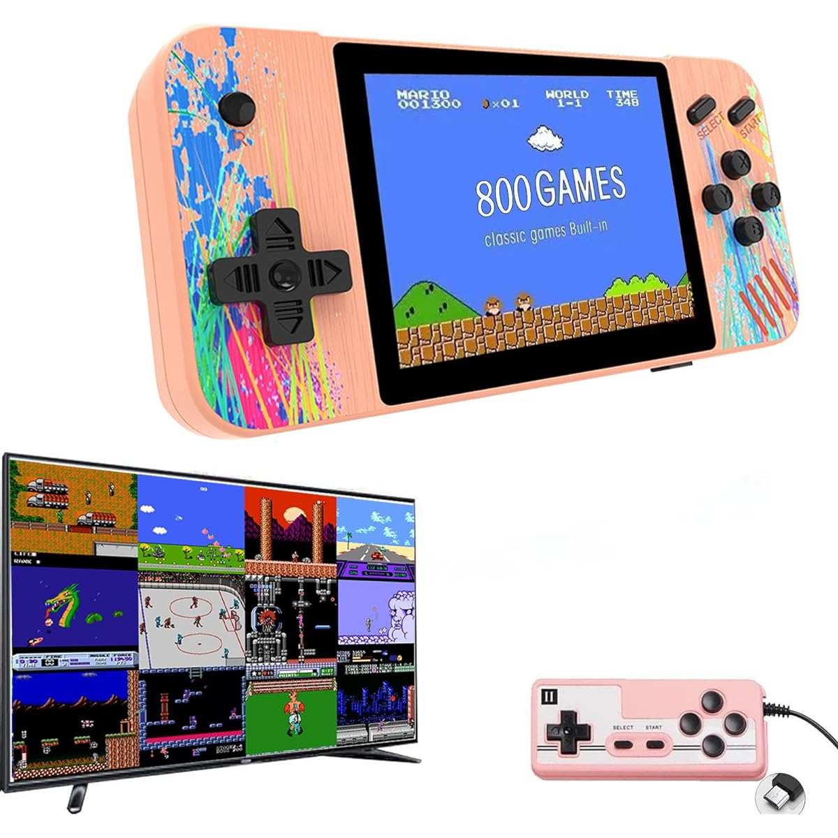Gameboy Handheld Game Console Retro Game Console 800 Classic Games Portable Game Player with 3.5" LCD Screen Mini Arcade Electronic Toy Gift for Boys Girls (Pink)