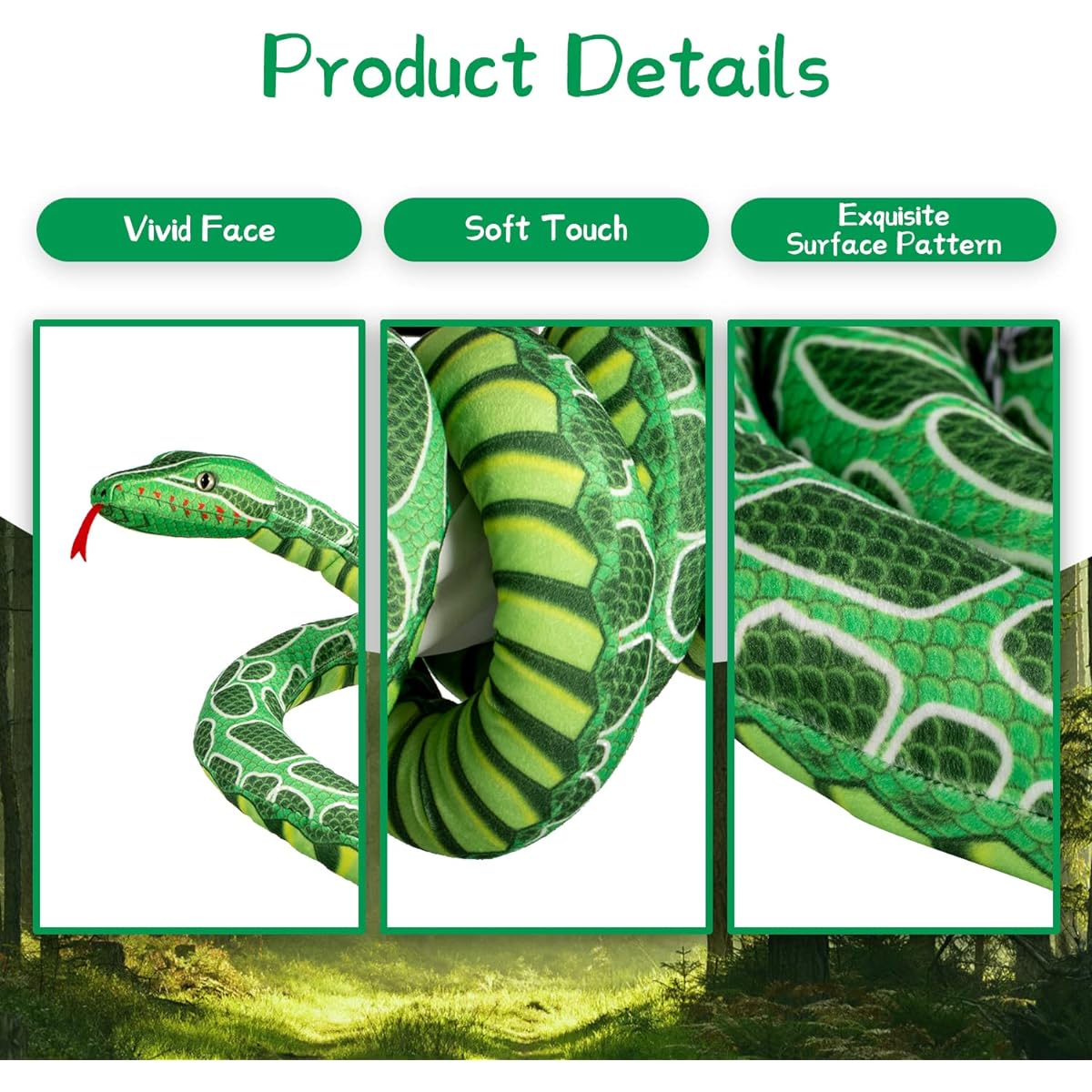 BRINJOY Giant Snake Plush Toy, 149" Large Snake Lifelike Jumbo Animal Stuffed Animal Plush Toy for Kids Big Snake for Boys & Girls Birthday Baby Shower Party Gift